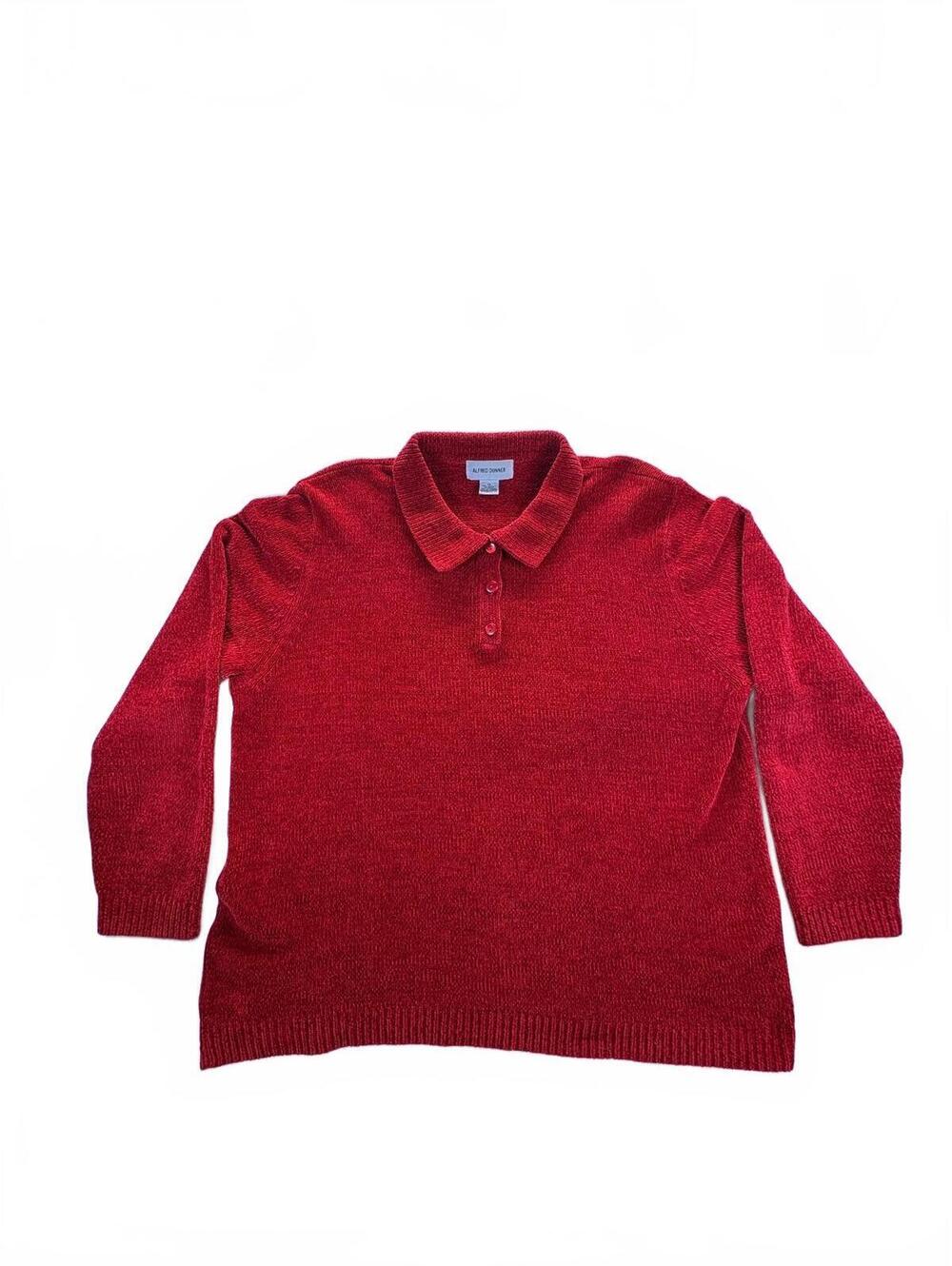 Vintage Alfred Dunner Women’s 2X Red Chenille Polo Sweater Collared Pullover